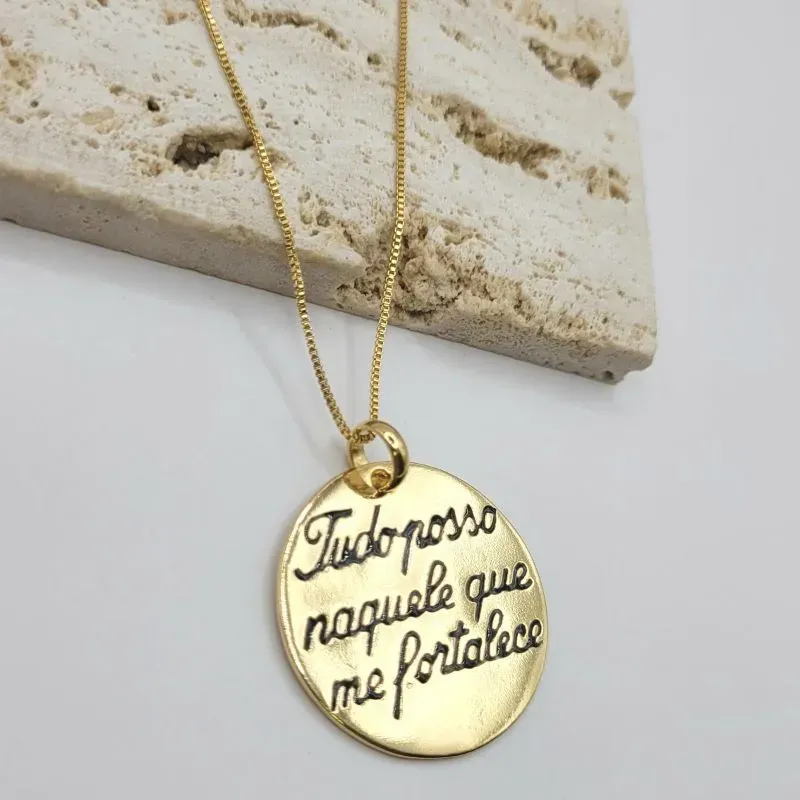 corrente medalha com frase